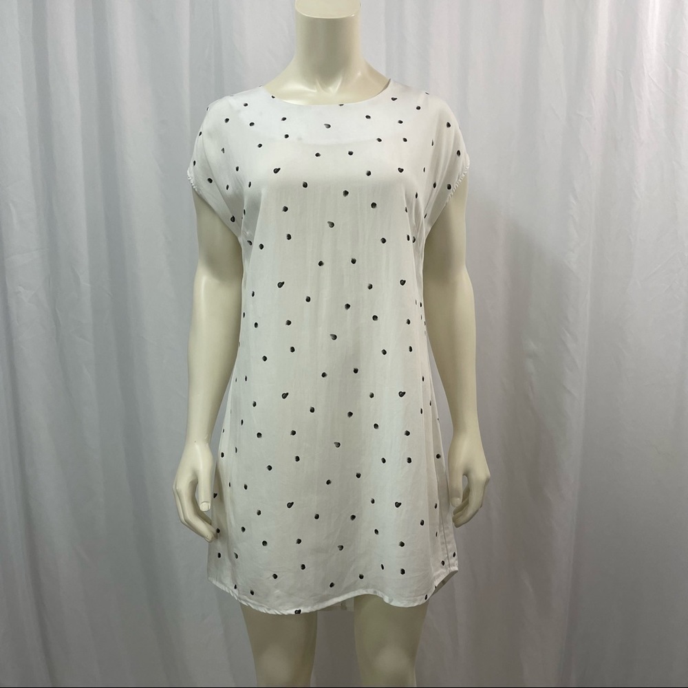 FIG White and Black Polka Dot Cotton Shift Dress, Size Small